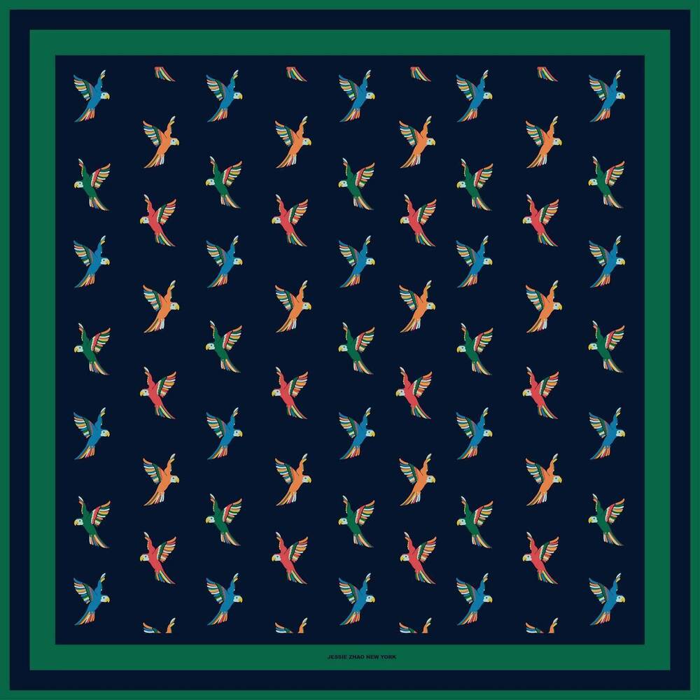 NEW JESSIE ZHAO women's freedom wings double sided silk scarf in blue
